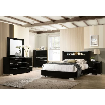 3pc Shorehaven Contemporary Nightstand And Chest California King Bedroom Set Black/Chrome - MiBasics 2 3pc Shorehaven Contemporary Nightstand And Chest California King Bedroom Set Black/Chrome - MiBasics - Image 2