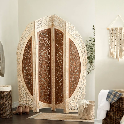 French Country Mango Wood Room Divider Screen Brown - Olivia & May 1 French Country Mango Wood Room Divider Screen Brown - Olivia & May