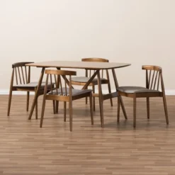 5pc Wyatt Midcentury Modern Walnut Wood Dining Set Beige/Brown - Baxton Studio -Furniture Sale Store GUEST adf01d72 7b21 4e6e b9f0 ad931c174fe4