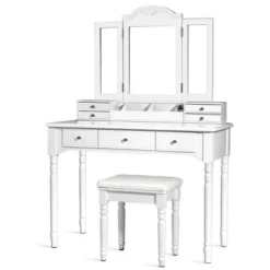 Tangkula 7 Drawers Tri-Folding Vanity Mirror Makeup Dressing Table Set W/ Necklace Hook -Furniture Sale Store GUEST ae27b0b2 c6bf 4ee8 b8b2 e4b9a315a001