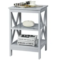 Costway 3-Tier Nightstand End Table X Design Storage Display Shelf Living Room Grey -Furniture Sale Store GUEST aec96a25 76fd 47eb 85ae 1f5799583673