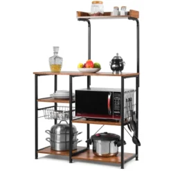 Costway 4-Tier Vintage Kitchen Baker's Rack Utility Microwave Stand W/ Basket & 5 Hooks 23 Costway 4-Tier Vintage Kitchen Baker's Rack Utility Microwave Stand W/ Basket & 5 Hooks -Furniture Sale Store GUEST aee2dec8 b809 43d2 bb7e 9e581afd55ab