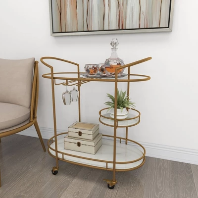 Contemporary Iron Bar Cart Gold - Olivia & May 10 Contemporary Iron Bar Cart Gold - Olivia & May - Image 10