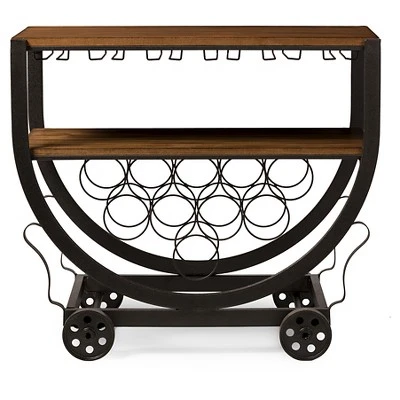 Triesta Antiqued Vintage Industrial Metal & Wood Wheeled Wine Rack Cart - Baxton Studio 1 Triesta Antiqued Vintage Industrial Metal & Wood Wheeled Wine Rack Cart - Baxton Studio