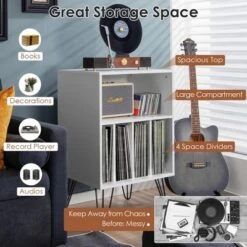 Costway Record Player Stand Turntable Stand Display Shelf 21" L X 18" W X 34"H White -Furniture Sale Store GUEST af865bf7 4b16 49fd b2af 2c87dd1644de