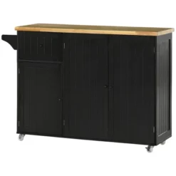 HOMCOM Triple-Cabinet Rolling Kitchen Island On Wheels, Kitchen Cart With Storage Shelf Adjustment, Rolling Utility Cart Wood, Big Drawer, Black -Furniture Sale Store GUEST afd3c2de 36ee 46d5 bd9d fb5a2e1ea36c