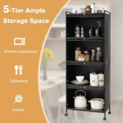 Costway 5-Tier Kitchen Baker's Rack Storage Cabinet Mobile Microwave Stand Flip-up Doors -Furniture Sale Store GUEST b0768aff dac8 4817 aa23 2c14c865de10