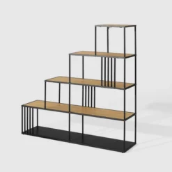 55.5" Modern 4 Shelf With Metal Bar Room Divider Bookcase Coastal Oak/Black - Saracina Home -Furniture Sale Store GUEST b0dd5f61 84fc 4575 9f0d 8fd93ec26adc