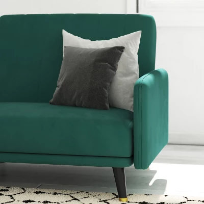 Emma And Oliver Premium Padded Upholstered Split Back Sofa Futon With Vertical Channel Tufting And Wooden Legs 4 Emma And Oliver Premium Padded Upholstered Split Back Sofa Futon With Vertical Channel Tufting And Wooden Legs - Image 4