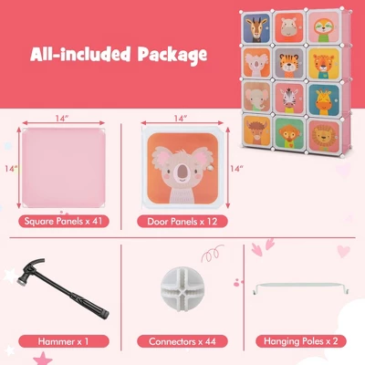 Costway 12-Cube Kids Wardrobe Baby Dresser Bedroom Armoire Clothes Hanging Closet With Door Blue/Pink 9 Costway 12-Cube Kids Wardrobe Baby Dresser Bedroom Armoire Clothes Hanging Closet With Door Blue/Pink - Image 9