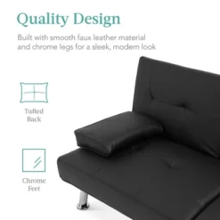 Best Choice Products Modern Faux Leather Convertible Futon Sofa W/ Removable Armrests, Metal Legs, 2 Cupholders -Furniture Sale Store GUEST b244eda2 89e7 419c 870a e2f1ef241a66