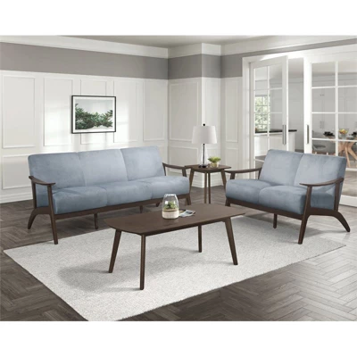 Carlson Velvet Upholstered Loveseat In Blue Gray And Dark Walnut - Lexicon 3 Carlson Velvet Upholstered Loveseat In Blue Gray And Dark Walnut - Lexicon - Image 3