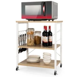 Tangkula Kitchen Baker's Rack 3-Tier Microwave Cart With Wheels&10 Hooks Rustic Brown/Maple/Vintage/Nut Brown -Furniture Sale Store GUEST b36eabbf 4b19 4bbe 9b3d 864328ef23ee