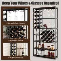 Costway Industrial Wine Rack Multi-purpose Freestanding Bakers Rack With Glass Holder -Furniture Sale Store GUEST b41b9980 ec0b 4887 a8be bd9d911fda88