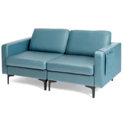 Costway Modern Loveseat Leathaire Fabric 2-Seat Sofa Couch W/ Side Storage Pocket -Furniture Sale Store GUEST b4c1f346 bef8 4ebf 9487 e3137c96cff2