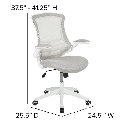Emma And Oliver Mid-Back Light Gray Mesh Ergonomic Task Office Chair, White Frame - Flip-Up Arms 5 Emma And Oliver Mid-Back Light Gray Mesh Ergonomic Task Office Chair, White Frame - Flip-Up Arms - Image 5