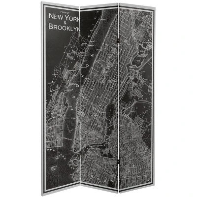 6" Double Sided Map Of New York Canvas Room Divider Gray - Oriental Furniture 1 6" Double Sided Map Of New York Canvas Room Divider Gray - Oriental Furniture