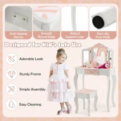 Costway Kid Vanity Set Wooden Makeup Table Stool Tri-Folding Mirror Zebra-Stripe Pink 15 Costway Kid Vanity Set Wooden Makeup Table Stool Tri-Folding Mirror Zebra-Stripe Pink -Furniture Sale Store GUEST b5b45b6e b3c6 456d 8a3e e3003877f812