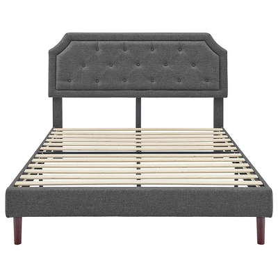 BIKAHOM Upholstered Platform Bed With Button Tufted Headboard, Dark Grey 1 BIKAHOM Upholstered Platform Bed With Button Tufted Headboard, Dark Grey