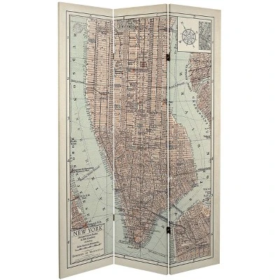 6" Double Sided Map Of New York Canvas Room Divider Gray - Oriental Furniture 2 6" Double Sided Map Of New York Canvas Room Divider Gray - Oriental Furniture - Image 2