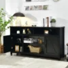 Costway 59'' TV Stand Media Center Console Cabinet W/ Barn Door For TV's 65'' NaturalBlackCoffee