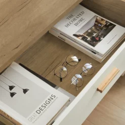 Modern 6 Drawer Dresser With Solid Wood Legs And Handles, White + Oak - ModernLuxe -Furniture Sale Store GUEST b7b3d3f0 f1e3 478a bd96 2600557fcd2e