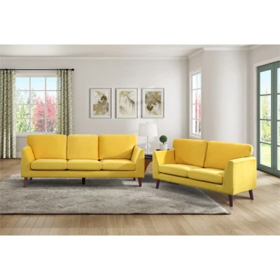 Tolley Velvet Loveseat In Yellow - Lexicon 2 Tolley Velvet Loveseat In Yellow - Lexicon - Image 2