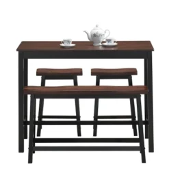 Costway 4 Pcs Solid Wood Counter Height Table Set W/ Height Bench & Two Saddle Stools Brown -Furniture Sale Store GUEST b804dedd 2f7a 4986 b48e 8780b74f73bf