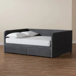 Full Basanti Velvet Fabric Upholstered 2 Drawer Daybed Gray/Dark Brown - Baxton Studio -Furniture Sale Store GUEST b8bf34ee 6a9e 400b a140 032be2fe13ad
