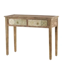 Natural Wood Desk With Carved Drawers Brown - Olivia & May -Furniture Sale Store GUEST b8cb9523 a811 47a3 9fca 7660c5931421