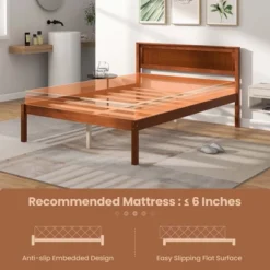 Costway Full/Queen/Twin Size Wooden Platform Bed Frame With Headboard Mattress Foundation Walnut -Furniture Sale Store GUEST b8d74717 0931 4410 ab22 8f282feefa4b