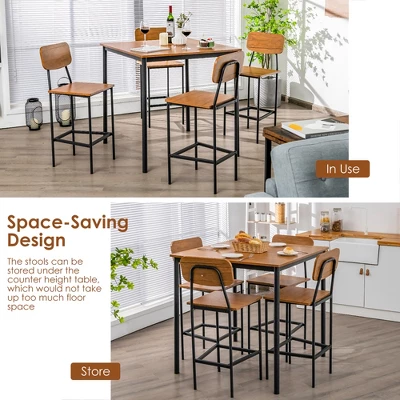 Costway 5-Piece Industrial Dining Table Set W/ Counter Height Table & 4 Bar Stools 6 Costway 5-Piece Industrial Dining Table Set W/ Counter Height Table & 4 Bar Stools - Image 6