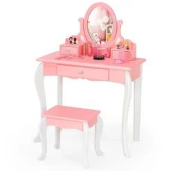 Costway Kids Vanity Princess Makeup Dressing Table Stool Set W/ Mirror Drawer -Furniture Sale Store GUEST b9f4fecb 6ae9 4ebc 9382 e4374a248990