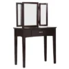 Wooden Vanity Table With 3 Panel Mirror And Padded Stool Brown - Benzara