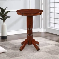 42" Wood Pub Bar Table With Sunburst Design And Carved Pedestal Dark Brown - Benzara 9 42" Wood Pub Bar Table With Sunburst Design And Carved Pedestal Dark Brown - Benzara -Furniture Sale Store GUEST ba52b8cf bb1c 4712 a24f 5803a15cf39a