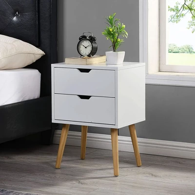 Sweetgo Modern Wooden Bedroom Nightstand End Side Table With 4 Anti-Slip Rubber Padded Legs, And 2 Groove-Handled Storage Drawers 3 Sweetgo Modern Wooden Bedroom Nightstand End Side Table With 4 Anti-Slip Rubber Padded Legs, And 2 Groove-Handled Storage Drawers - Image 3