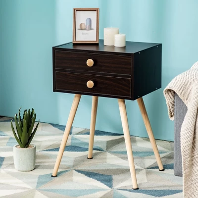 Costway Mid Century Modern 2 Drawers Nightstand Sofa Side Table End Table Espresso 2 Costway Mid Century Modern 2 Drawers Nightstand Sofa Side Table End Table Espresso - Image 2