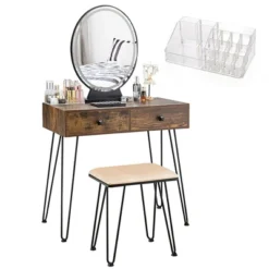 Costway Vanity Makeup Dressing Table W/ 3 Lighting Modes Mirror Touch Switch RusticCoffee -Furniture Sale Store GUEST bb711eb6 840e 4b42 a772 c1e870e90b25