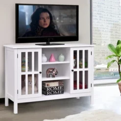 Tangkula Wood TV Stand Free Standing Storage Console Cabinet For 50” TV White/Walnut