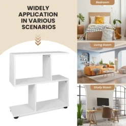 Costway 2 PCS 2-Tier Bookshelf S Shaped Bookcase Storage Rack Display Shelf W/ Foot Mats -Furniture Sale Store GUEST bba0f709 94b5 4294 9a76 daa9d279ff09