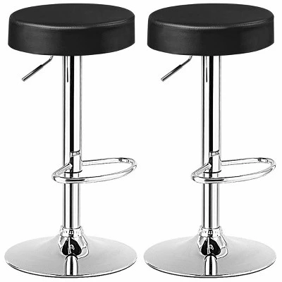 Tangkula Black Round Bar Stool Set Of 2 Adjustable Swivel Pub Chair U Leather W/ Footrest 2 Tangkula Black Round Bar Stool Set Of 2 Adjustable Swivel Pub Chair U Leather W/ Footrest - Image 2