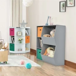 Costway 3-Tier Kids Storage Shelf Cubes W/3 Baskets Corner Cabinet Organizer White -Furniture Sale Store GUEST bbed7e7f 919c 48e9 99a8 1700e568c052