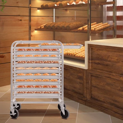 Costway 10 Sheet Aluminum Bakery Rack Silver Commercial Cookie Bun Pan Kitchen W/Wheel 2 Costway 10 Sheet Aluminum Bakery Rack Silver Commercial Cookie Bun Pan Kitchen W/Wheel - Image 2