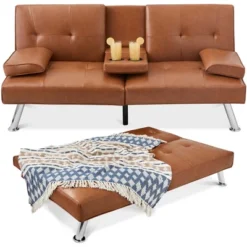 Best Choice Products Modern Faux Leather Convertible Futon Sofa W/ Removable Armrests, Metal Legs, 2 Cupholders -Furniture Sale Store GUEST bec2f3f1 56be 4d02 b51b 2ddee62e7787