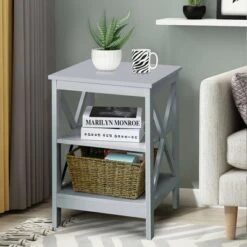 Costway 3-Tier Nightstand End Table X Design Storage Display Shelf Living Room Grey -Furniture Sale Store GUEST bed41451 8079 469b b0e2 882149341c8b