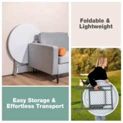 Costway 32'' Round Folding Table Portable & Lightweight Table For Indoor & Outdoor Use White -Furniture Sale Store GUEST bf17eedb 88a7 4954 8c89 e5e5b3614c40