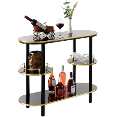 Fabulaxe Modern Display Wooden Console Bar With Tiered Open Shelves, Mini Bar With Wine Storage 7 Fabulaxe Modern Display Wooden Console Bar With Tiered Open Shelves, Mini Bar With Wine Storage - Image 7