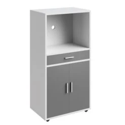 Microwave Stand With Drawer – Rolling Storage Cabinet With Doors And Locking Wheels – Freestanding Kitchen Storage By Lavish Home (White And Gray) -Furniture Sale Store GUEST bfd4e884 fa86 4147 b751 ebb8f61a03d0