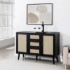 Modern Boho Wood And Rattan Storage Sideboard Black - Saracina Home