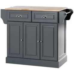 HOMCOM Kitchen Island With Storage Rolling Kitchen Serving Cart With Rubber Wood Top Towel Rack Storage Drawer And Cabinet Grey -Furniture Sale Store GUEST c07faffd 7a63 4fad 89f4 b5869a4d9091